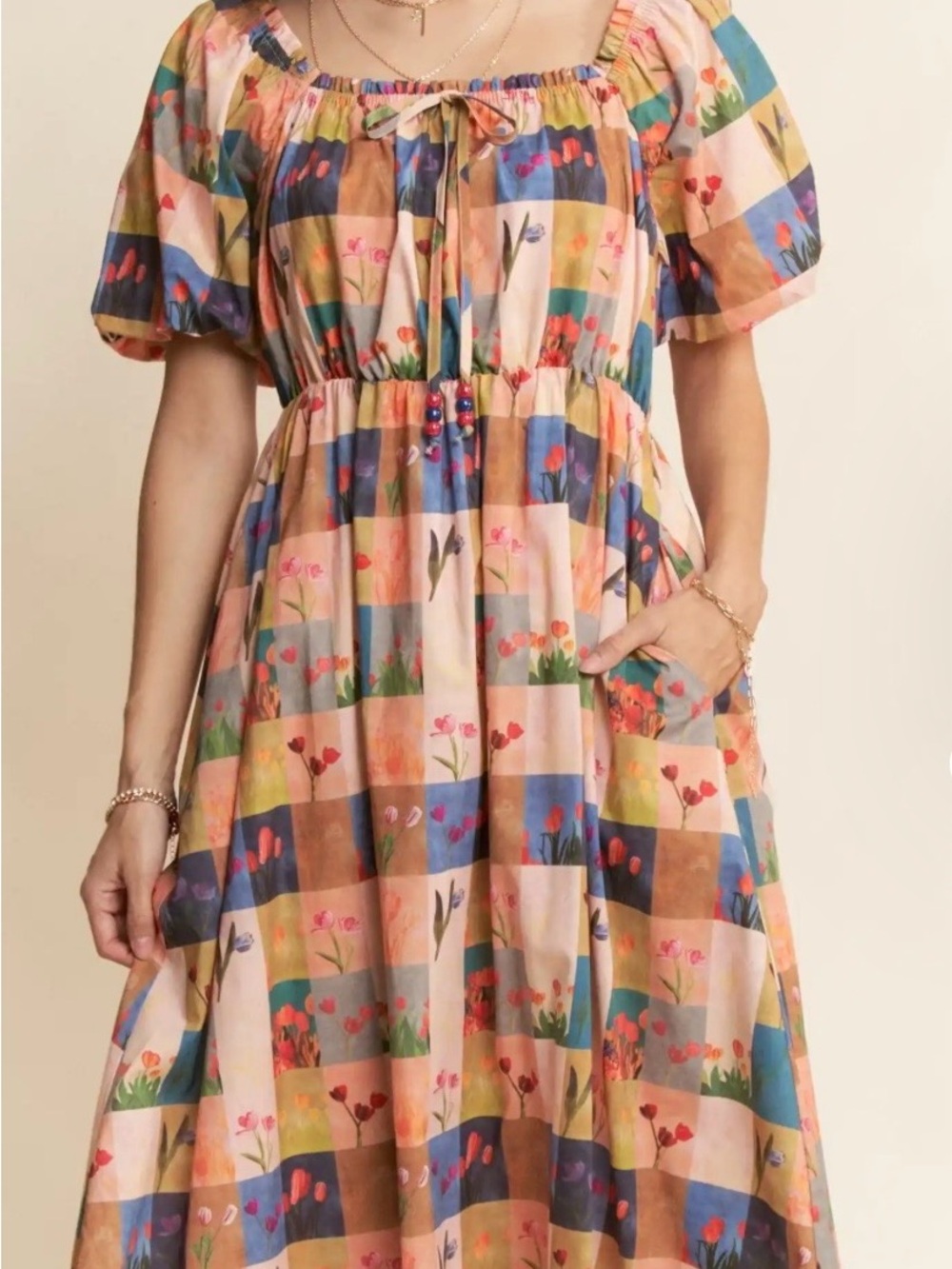 Floral Patchwork Midi Dress - Multi Tulip Mosaic Dress size L